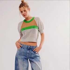 NWOT Free People Jade Cashmere Sweater Frosted Lime Combo